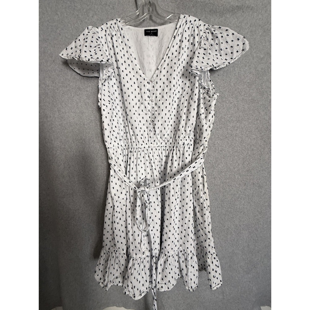 Lane Bryant Dress Womens 20 White Embroidered‎ Polka Dot Belted Ruffle Sundress